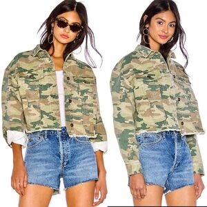 Free People Camouflage Crop Denim Jacket